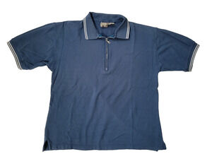 Property Womens L Blue Quarter Zip Polo Shirt Cotton Striped Trim Casual